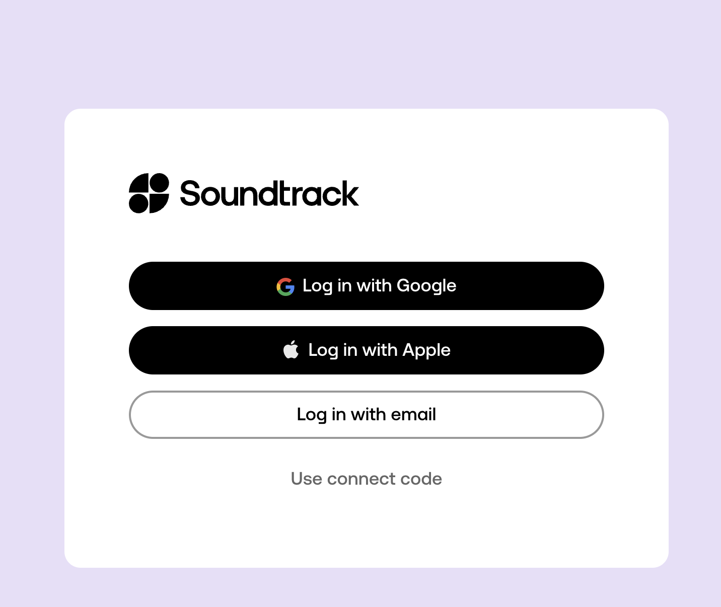 Desktop player login and connect code screen